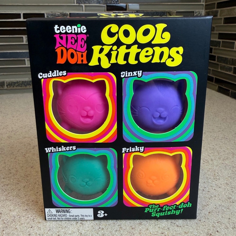 Authentic NeeDoh Teenie Cool Kittens 4 Pack Squishy Stress Toy Set Sealed NIB